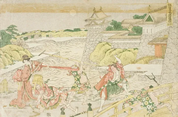 Framed Print : Okaru and Kampei outside Kamakura Castle, Act III from the Play Chushingura, 1806. Creator: Hokusai Framed Print : Okaru and Kampei outside Kamakura Castle, Act III from the Play Chushingura, 1806. Creator: Hokusai