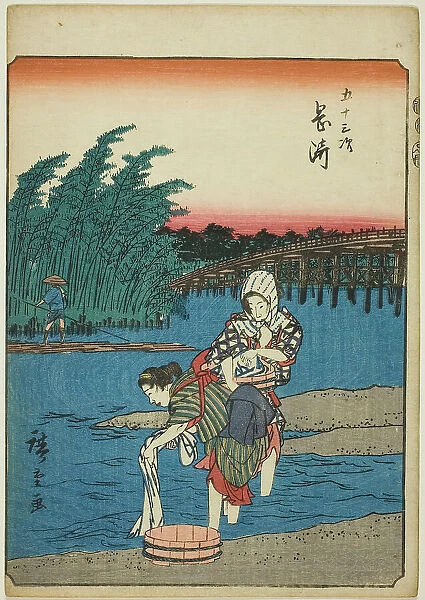 Okazaki, from the series 'Fifty-three Stations [of the Tokaido] (Gojusan tsugi), ' also...1852. Creator: Ando Hiroshige. Okazaki, from the series 'Fifty-three Stations [of the Tokaido] (Gojusan tsugi), ' also...1852