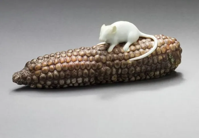 Framed Print : Okimono in the Form of a Rat on a Corn Cob, Late 19th century. Creator: Unknown