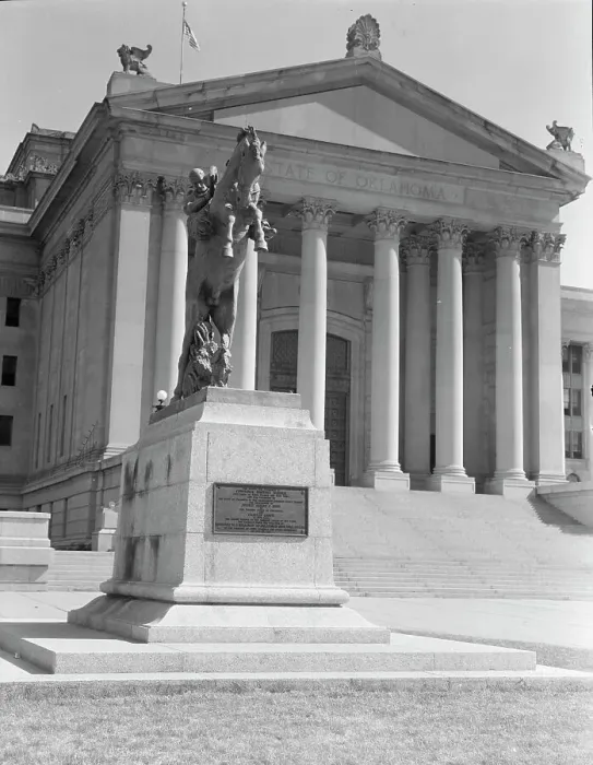 Framed Print : Oklahoma City state capitol, literally built on oil, Oklahoma, 1938. Creators: Dorothea Lange, Constance Whitney Warren Framed Print : Oklahoma City state capitol, literally built on oil, Oklahoma, 1938. Creators: Dorothea Lange, Constance Whitney Warren