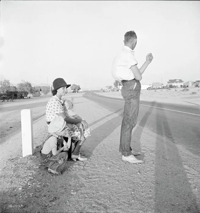 Framed Print : Oklahoma farm family on highway between Blythe and Indio - self-resettlement in California. 1936. Creator: Dorothea Lange Framed Print : Oklahoma farm family on highway between Blythe and Indio - self-resettlement in California. 1936. Creator: Dorothea Lange