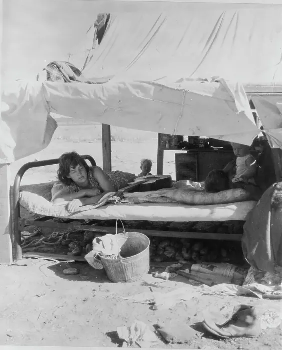 Framed Print : Oklahoma potato picker's family encamped on the flats near Shafter, California, 1935. Creator: Dorothea Lange Framed Print : Oklahoma potato picker's family encamped on the flats near Shafter, California, 1935. Creator: Dorothea Lange