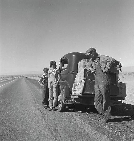 Oklahoma sharecropper and family entering California, 1937. Creator: Dorothea Lange