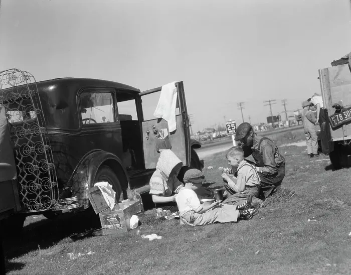 Framed Print : Oklahomans bound for Oregon along a highway in California, 1937. Creator: Dorothea Lange Framed Print : Oklahomans bound for Oregon along a highway in California, 1937. Creator: Dorothea Lange