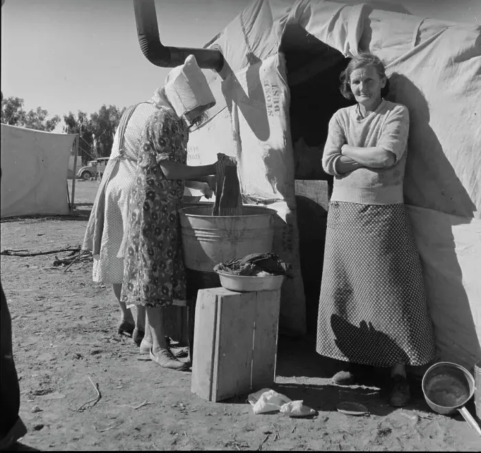 Framed Print : Oklahomans, drought refugees in a southern California squatter's camp, 1937. Creator: Dorothea Lange Framed Print : Oklahomans, drought refugees in a southern California squatter's camp, 1937. Creator: Dorothea Lange