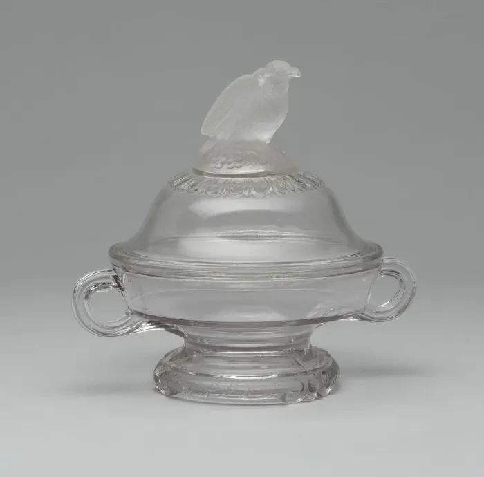 Framed Print : Old Abe / Frosted Eagle covered footed dish, 1880 / 90. Creator: Crystal Glass Company Framed Print : Old Abe / Frosted Eagle covered footed dish, 1880 / 90. Creator: Crystal Glass Company