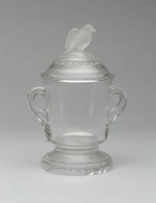 Framed Print : Old Abe / Frosted Eagle pattern covered sugar bowl, 1880 / 90. Creator: Crystal Glass Company Framed Print : Old Abe / Frosted Eagle pattern covered sugar bowl, 1880 / 90. Creator: Crystal Glass Company
