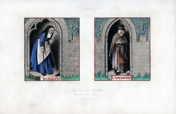 Framed Print : Old Age and Poverty, c1480, (1843). Artist: Henry Shaw Framed Print : Old Age and Poverty, c1480, (1843). Artist: Henry Shaw