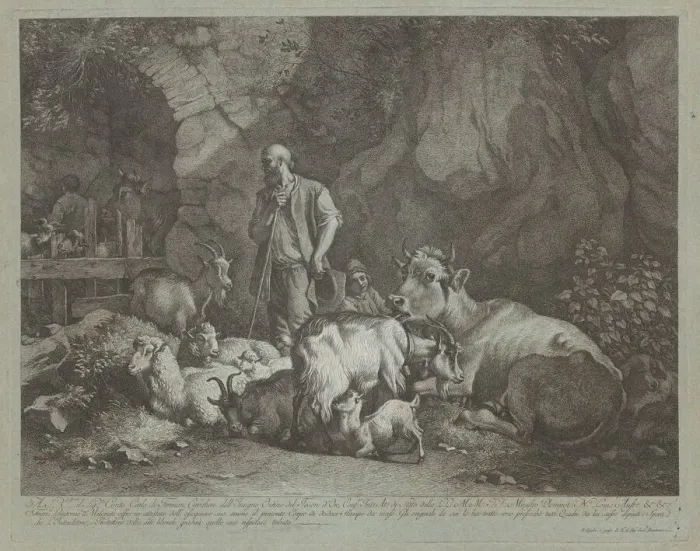 Framed Print : Old, Bald-headed Shepherd, Seated Shepherd Boy and Flock, after 1766 Framed Print : Old, Bald-headed Shepherd, Seated Shepherd Boy and Flock, after 1766