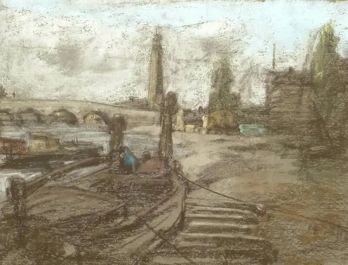 Framed Print : Old Barges, 1875-1899. Creator: Henry Muhrmann Framed Print : Old Barges, 1875-1899. Creator: Henry Muhrmann