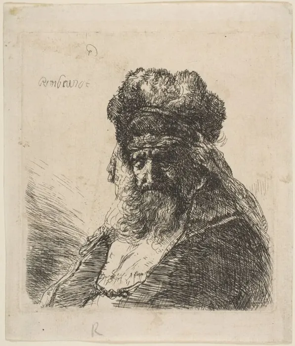 Framed Print : The Old Bearded Man in a High Fur Cap, with Eyes Closed, ca. 1635 Framed Print : The Old Bearded Man in a High Fur Cap, with Eyes Closed, ca. 1635