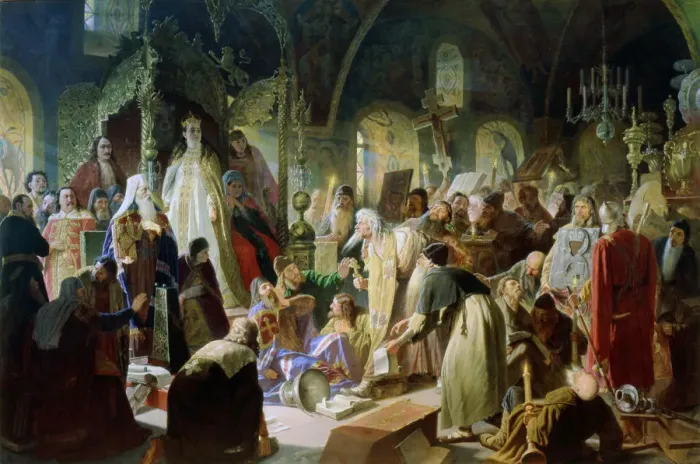 Framed Print : Old Believer Priest Nikita Pustosviat. Dispute on the Confession of Faith, 1880-1881 Framed Print : Old Believer Priest Nikita Pustosviat. Dispute on the Confession of Faith, 1880-1881