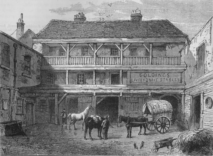 Framed Print : The Old Black Bull Inn, Grays Inn Lane, London, c1800 (1878) Framed Print : The Old Black Bull Inn, Grays Inn Lane, London, c1800 (1878)