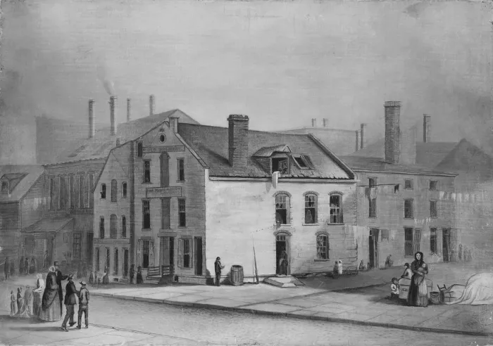 Framed Print : Old Brewery, Five Points Mission, New York, 1870. Creator: F. A. Mead Framed Print : Old Brewery, Five Points Mission, New York, 1870. Creator: F. A. Mead