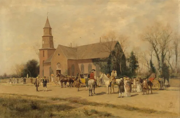 Framed Print : Old Bruton Church, Williamsburg, Virginia, in the Time of Lord Dunmore, 1893. Creator: A Framed Print : Old Bruton Church, Williamsburg, Virginia, in the Time of Lord Dunmore, 1893. Creator: A
