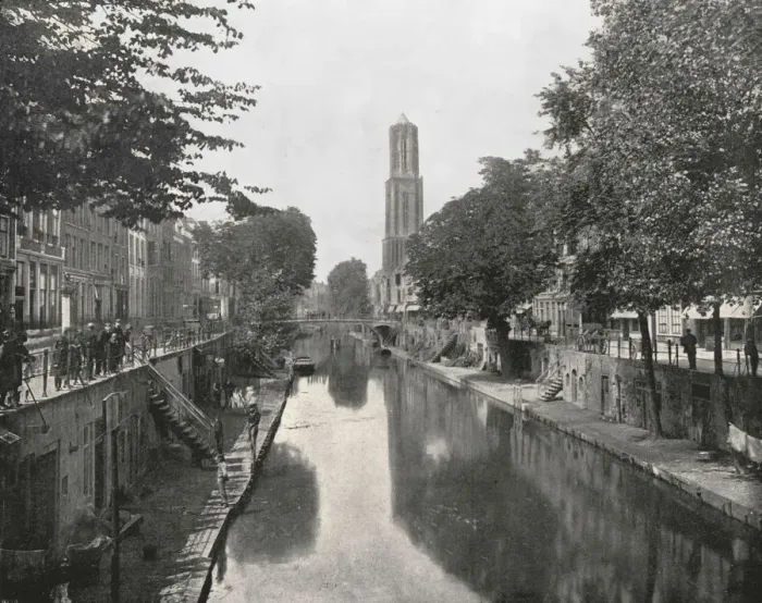 Framed Print : Old Canal and Dom Tower, Utrecht, Netherlands, 1895. Creator: Unknown Framed Print : Old Canal and Dom Tower, Utrecht, Netherlands, 1895. Creator: Unknown