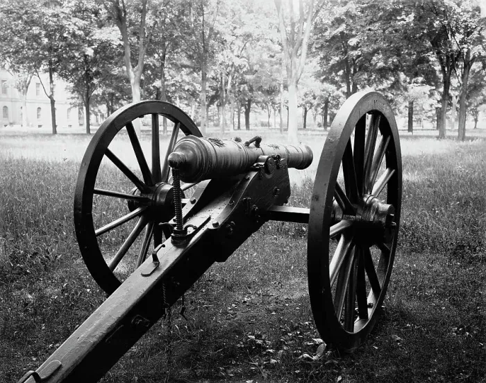 Framed Print : Old cannon captured from French, U.S. Arsenal, Springfield, Mass. c1905. Creator: Unknown Framed Print : Old cannon captured from French, U.S. Arsenal, Springfield, Mass. c1905. Creator: Unknown