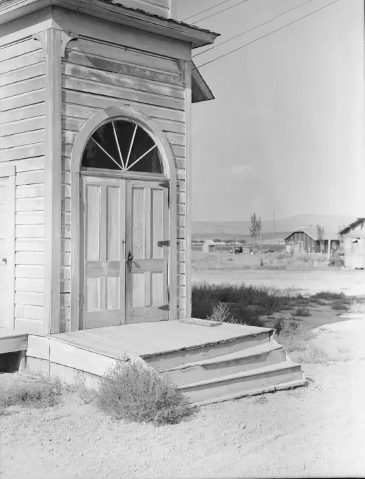 Framed Print : Old Catholic church on edge of potato town, Merrill, Klamath County, Oregon, 1939. Creator: Dorothea Lange Framed Print : Old Catholic church on edge of potato town, Merrill, Klamath County, Oregon, 1939. Creator: Dorothea Lange