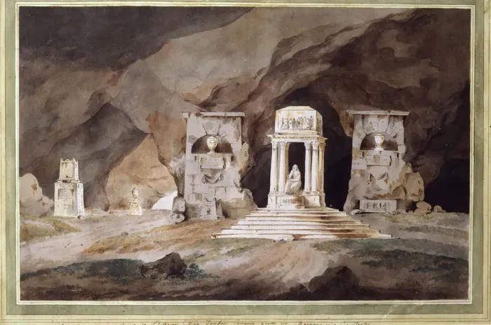 Framed Print : Old cemetery. Stage design for a theatre play, 1790. Artist: Henry Hudfield Framed Print : Old cemetery. Stage design for a theatre play, 1790. Artist: Henry Hudfield
