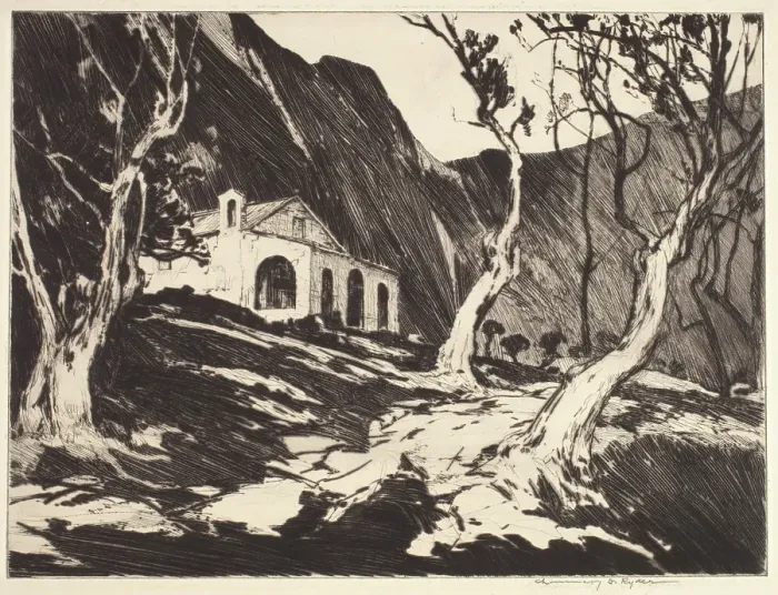Framed Print : Old Chapel at Gorbio, c1900s. Creator: Chauncey Foster Ryder Framed Print : Old Chapel at Gorbio, c1900s. Creator: Chauncey Foster Ryder