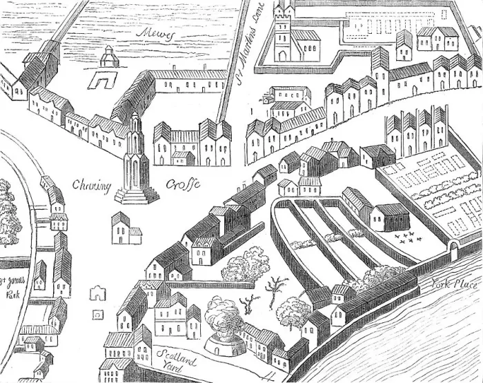 Framed Print : Old Charing-Cross, from Aggas's plan of London, 1864. Creator: Unknown Framed Print : Old Charing-Cross, from Aggas's plan of London, 1864. Creator: Unknown