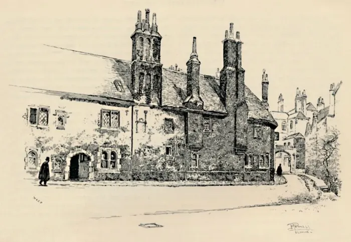Framed Print : Old Charterhouse: Exterior Facade of Washhouse Court, with the Inner Gateway, 1886 Framed Print : Old Charterhouse: Exterior Facade of Washhouse Court, with the Inner Gateway, 1886