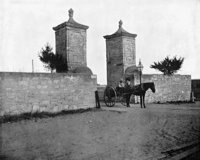 Framed Print : The Old City Gate, St Augustine, Florida, USA, 1893. Artist: John L Stoddard Framed Print : The Old City Gate, St Augustine, Florida, USA, 1893. Artist: John L Stoddard