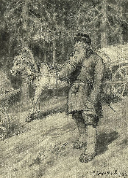 An Old Coachman from a Horse Train on the Great Siberian Road near Irkutsk, 1904. Creator: Boris Vasilievich Smirnov