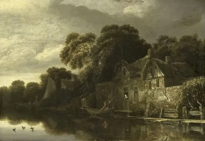 Framed Print : Old Cottage on the Water, 1656. Creator: Michiel van Vries Framed Print : Old Cottage on the Water, 1656. Creator: Michiel van Vries
