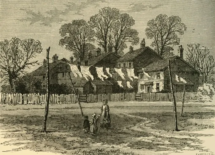 Framed Print : Old Cottages on Back Common, (c1878). Creator: Unknown Framed Print : Old Cottages on Back Common, (c1878). Creator: Unknown