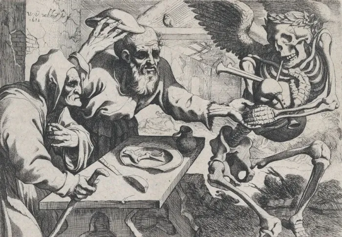 Framed Print : Old Couple and Death with Bagpipes, 1612. Creator: Werner Jacobsz. van den Valckert Framed Print : Old Couple and Death with Bagpipes, 1612. Creator: Werner Jacobsz. van den Valckert