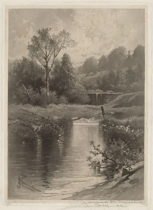 Framed Print : An Old Dam Near Montrose, 1891. Creator: James David Smillie Framed Print : An Old Dam Near Montrose, 1891. Creator: James David Smillie