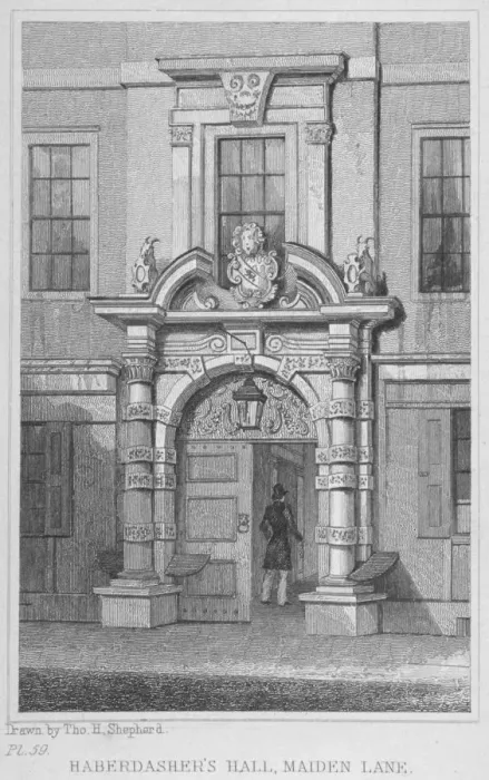 Framed Print : The old door of Haberdashers Hall, City of London, 1830. Artist: W Watkins Framed Print : The old door of Haberdashers Hall, City of London, 1830. Artist: W Watkins