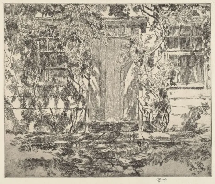 Framed Print : Old Doorway, Easthampton, 1920. Creator: Frederick Childe Hassam Framed Print : Old Doorway, Easthampton, 1920. Creator: Frederick Childe Hassam