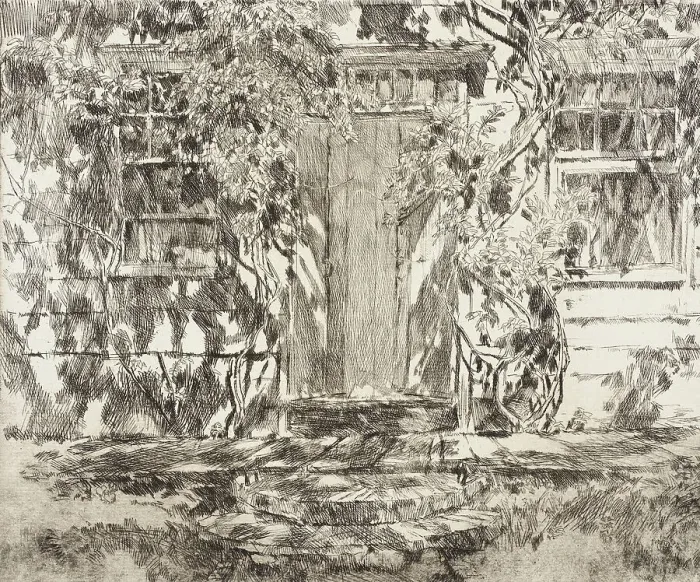 Framed Print : Old Doorway, Easthampton, 1920. Creator: Frederick Childe Hassam Framed Print : Old Doorway, Easthampton, 1920. Creator: Frederick Childe Hassam