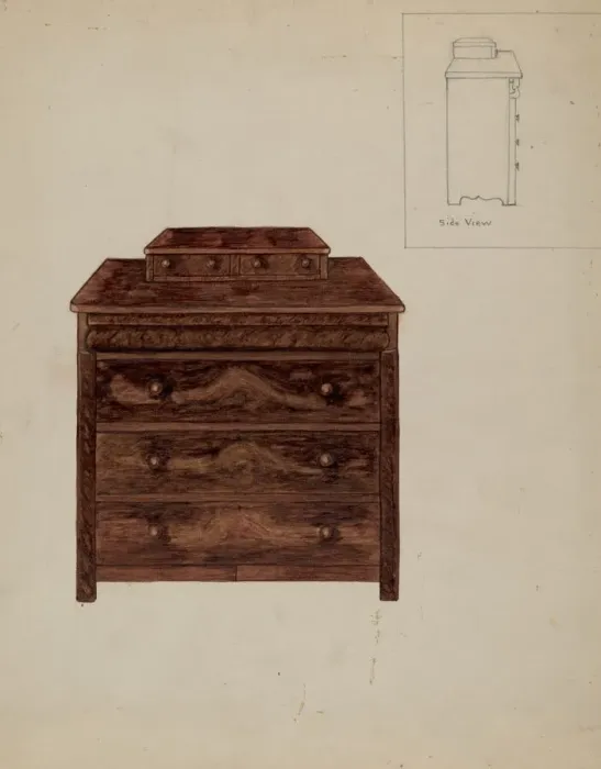 Framed Print : Old Dresser, c. 1936. Creator: Mary E Humes Framed Print : Old Dresser, c. 1936. Creator: Mary E Humes