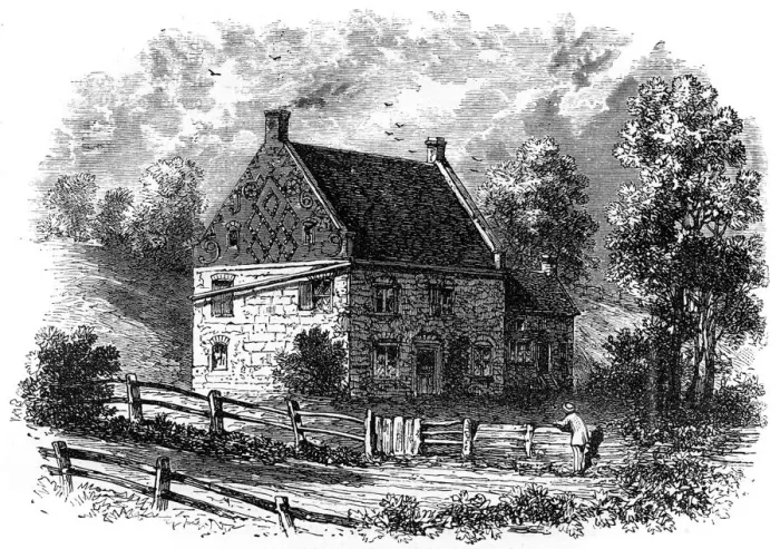 Framed Print : Old Dutch house, Long Island, New York, 18th century (c1880) Framed Print : Old Dutch house, Long Island, New York, 18th century (c1880)