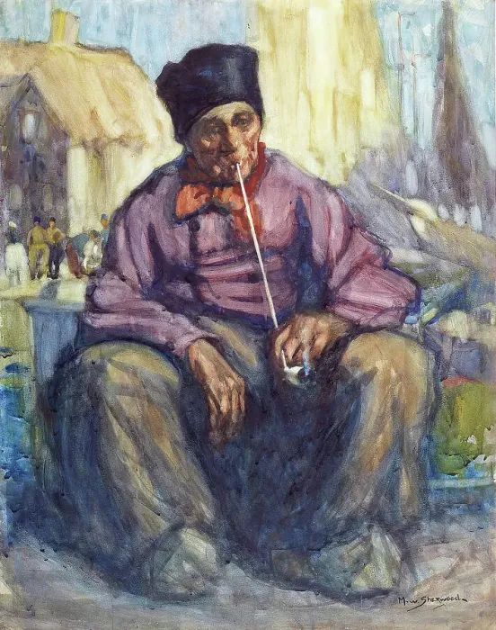 Framed Print : The old Dutchman with clay pipe, 1913. Creator: Maud Winifred Sherwood Framed Print : The old Dutchman with clay pipe, 1913. Creator: Maud Winifred Sherwood
