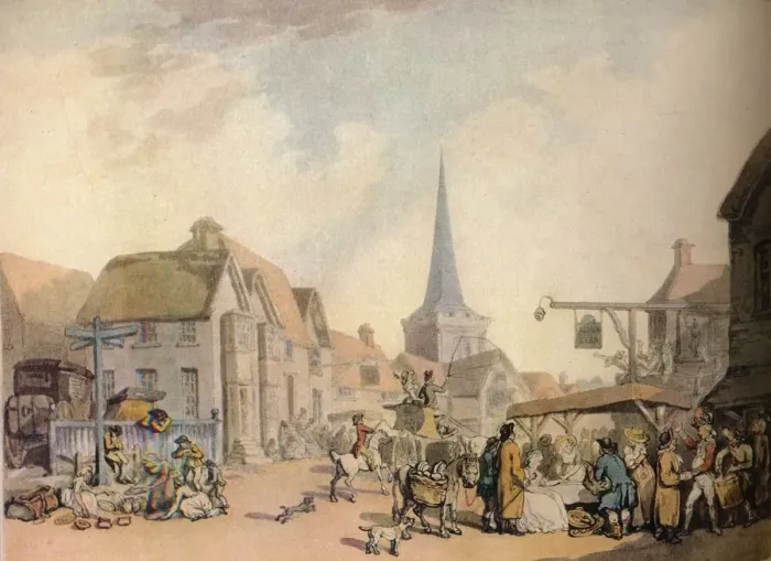 Framed Print : An old English Village Scene, c18th century. (1941). Artist: Thomas Rowlandson Framed Print : An old English Village Scene, c18th century. (1941). Artist: Thomas Rowlandson