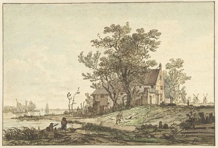 Framed Print : Old farmhouse on a river, 1790-1810. Creator: Jacob van Strij Framed Print : Old farmhouse on a river, 1790-1810. Creator: Jacob van Strij
