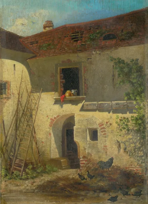 Framed Print : Old farmyard in Jur, after 1860. Creator: Friedrich Carl von Scheidlin Framed Print : Old farmyard in Jur, after 1860. Creator: Friedrich Carl von Scheidlin