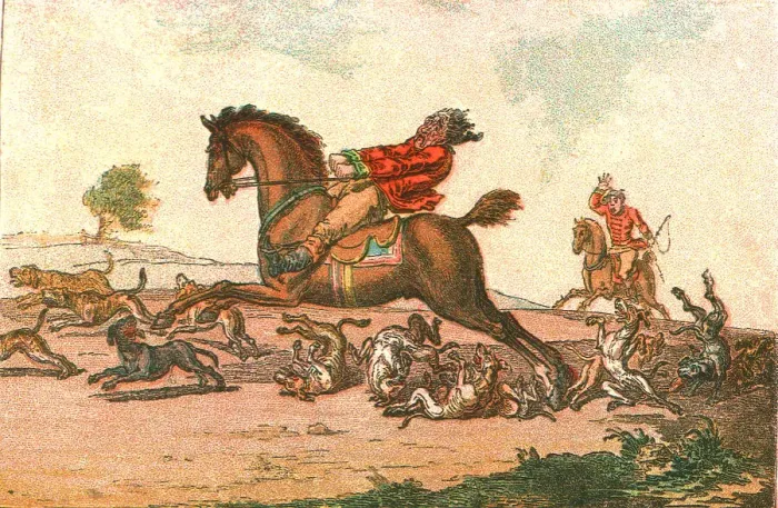 Framed Print : Old Fashioned Sporting Pictures, and the Road to Bygone Days; Hunting Mishaps-- Hounds in Full Cry Creator: Unknown Framed Print : Old Fashioned Sporting Pictures, and the Road to Bygone Days; Hunting Mishaps-- Hounds in Full Cry Creator: Unknown