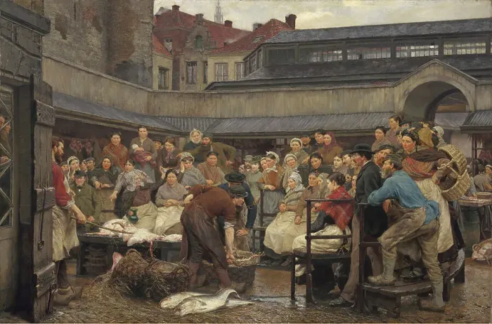 Framed Print : The Old Fish Market in Antwerp in 1882. Creator: Edgard Farasyn Framed Print : The Old Fish Market in Antwerp in 1882. Creator: Edgard Farasyn