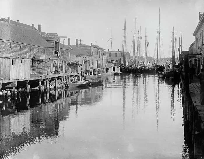 Framed Print : Old fishing docks, Portland, Me. c.between 1910 and 1920. Creator: Unknown Framed Print : Old fishing docks, Portland, Me. c.between 1910 and 1920. Creator: Unknown