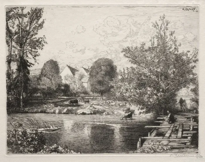Framed Print : The Old Footbridge, 1915. Creator: Auguste Louis Lepere (French, 1849-1918) Framed Print : The Old Footbridge, 1915. Creator: Auguste Louis Lepere (French, 1849-1918)