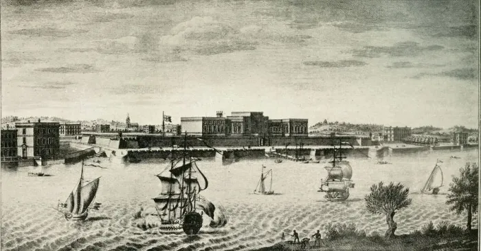 Framed Print : Old Fort William, from the River, 1754, (1925). Creator: Unknown Framed Print : Old Fort William, from the River, 1754, (1925). Creator: Unknown