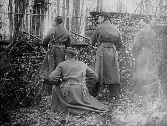 Framed Print : Old French soldiers guarding chateau, between 1914 and c1915. Creator: Bain News Service Framed Print : Old French soldiers guarding chateau, between 1914 and c1915. Creator: Bain News Service