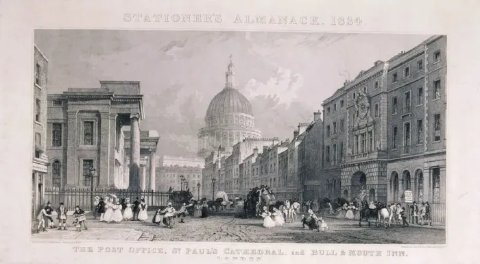 Framed Print : Old General Post Office, St Martins le Grand, London, 1829. Artist: CJ Emblem Framed Print : Old General Post Office, St Martins le Grand, London, 1829. Artist: CJ Emblem