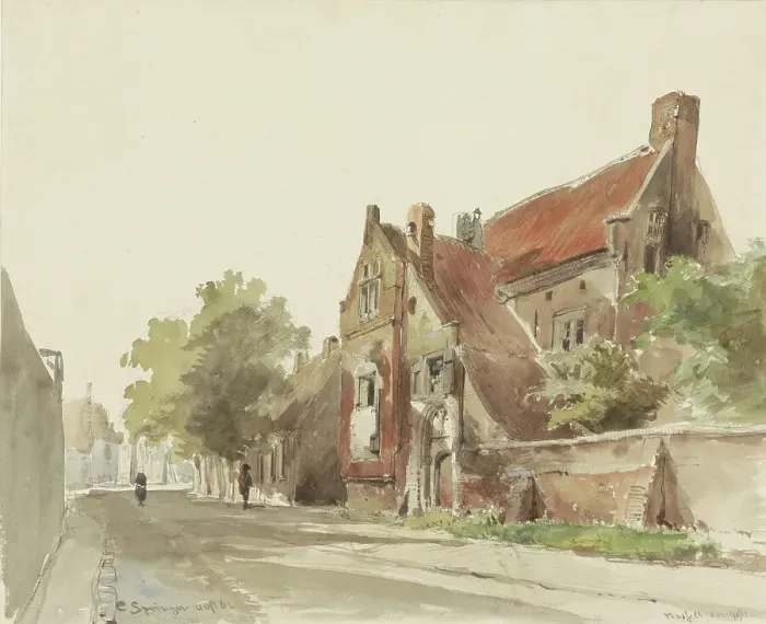 Framed Print : The old guesthouse in Hasselt, 1861. Creator: Cornelis Springer Framed Print : The old guesthouse in Hasselt, 1861. Creator: Cornelis Springer