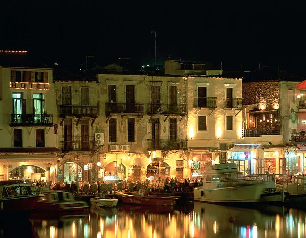 Old Harbour at night, Rethymnon, Crete, Greece